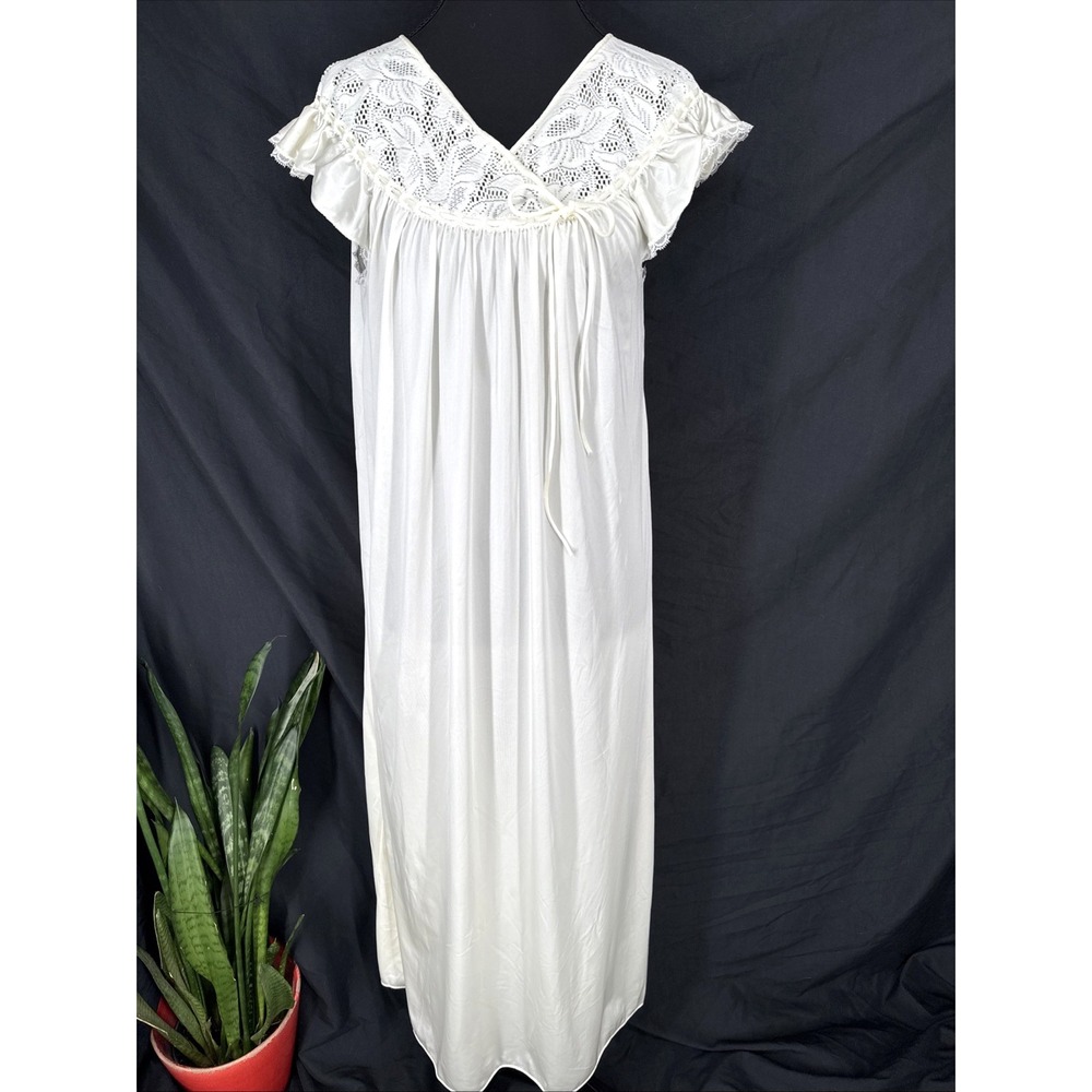 Vintage Vanity Fair Nightgown Maxi Dress M Cottagecore Prairie Slip Ivory 90s